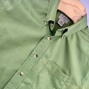 LL Bean Mens Large Tall Green Wrinkle Resistant Button Down Shirt Long Sleeve